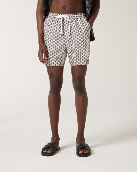 Paisley Elasticated Shorts, White, hi-res